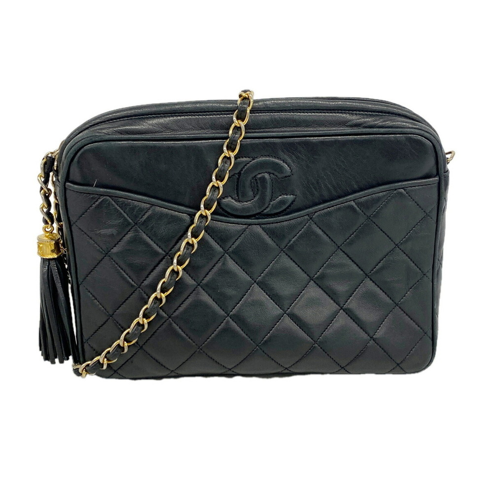 Chanel Matelassé Shoulder Bag with Chain Strap, Lambskin, Black, Women's